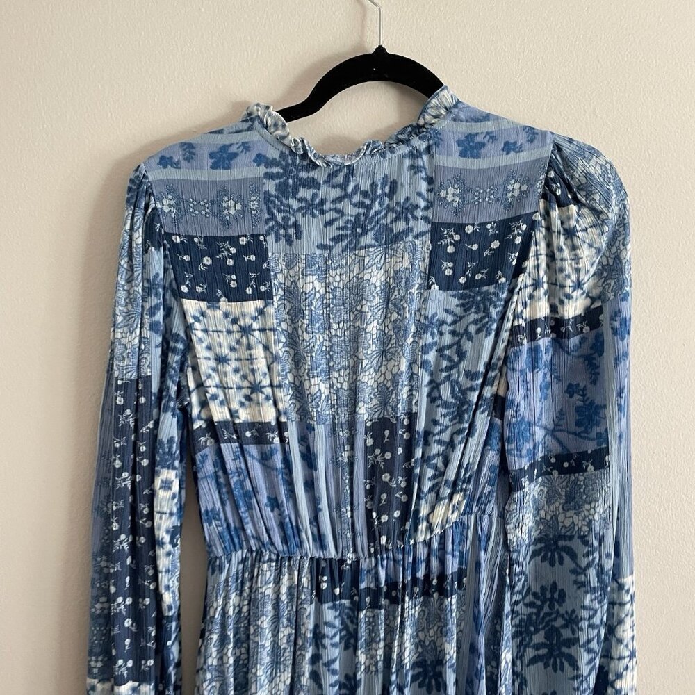 Frye Women XS Blue Chambray Patchwork Boho Western Long Sleeve Midi Dress NWT - Picture 15 of 15